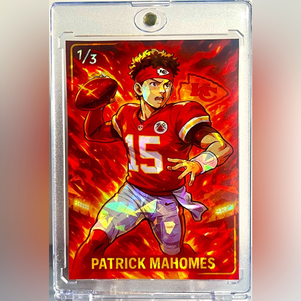 Patrick Mahomes 1/3 SP Cracked Ice Holographic Anime Art Trading Card 918 Custom